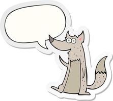 cartoon wolf and speech bubble sticker vector