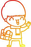 warm gradient line drawing happy cartoon boy vector