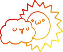 warm gradient line drawing cartoon sun and cloud vector