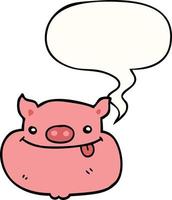 cartoon happy pig face and speech bubble vector