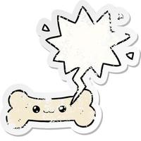 cartoon bone and speech bubble distressed sticker vector