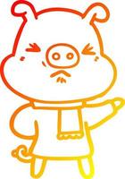 warm gradient line drawing cartoon angry pig vector