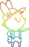 rainbow gradient line drawing cartoon rabbit construction worker vector