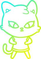 cold gradient line drawing cute cartoon cat vector