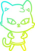 cold gradient line drawing cute cartoon cat vector