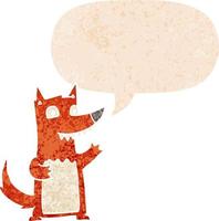 cartoon wolf and speech bubble in retro textured style vector