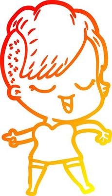 warm gradient line drawing happy cartoon girl