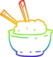 rainbow gradient line drawing cartoon bowl of rice vector