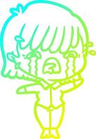 cold gradient line drawing cartoon girl crying vector