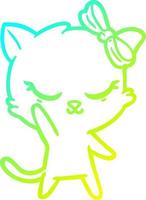 cold gradient line drawing cute cartoon cat with bow vector