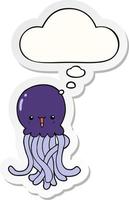 cartoon jellyfish and thought bubble as a printed sticker vector