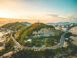 Top view of Vung Tau with statue of Jesus Christ on Mountain . the most popular local place. Christ the King, a statue of Jesus. Travel concept. photo