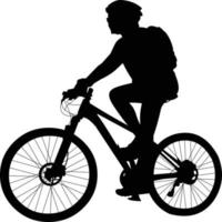 black and white icon of a person riding his bicycle vector