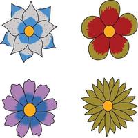 hay cuatro hermosos íconos de flores simples que se pueden usar según sea necesario vector