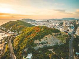 Top view of Vung Tau with statue of Jesus Christ on Mountain . the most popular local place. Christ the King, a statue of Jesus. Travel concept. photo