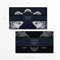 Dark blue Business cards. Decorative business card ornaments, oriental pattern, illustration. vector