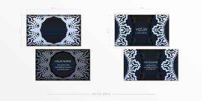 Dark blue Business cards. Decorative business card ornaments, oriental pattern, illustration. vector