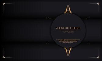 Black and gold background with a round frame vector