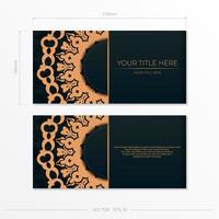 Dark green postcard template with white abstract mandala ornament. Elegant and classic vector elements are great for decoration.