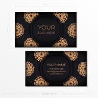 Template Black luxury business cards with decorative ornaments business cards, oriental pattern, illustration. vector