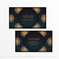 Dark green Business cards. Decorative business card ornaments, oriental pattern, vector illustration.