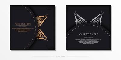 Two black and gold business cards with a butterfly design vector