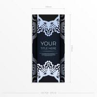 Dark blue postcard template with white abstract ornament. Elegant and classic vector elements are great for decoration.