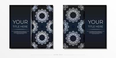 Dark blue postcard template with white Indian ornaments. Elegant and classic vector elements ready for print and typography.