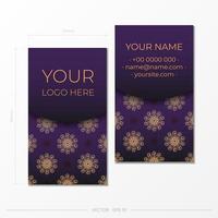 Purple Business Cards. Decorative business card ornaments, oriental pattern, illustration. vector