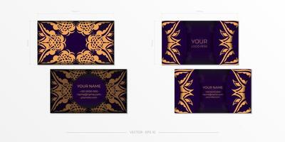 A set of four business cards with gold and purple designs vector