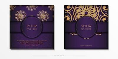 Luxurious purple postcard template with vintage abstract mandala ornament. Elegant and classic elements ready for print and typography. vector
