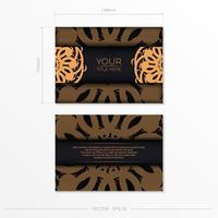 Luxury black rectangular invitation card template with vintage indian ornaments. Elegant and classic vector elements ready for print and typography.