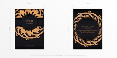 Luxurious black rectangular postcard template with vintage abstract mandala ornament. Elegant and classic vector elements ready for print and typography.