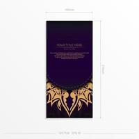 Luxurious purple rectangular postcard template with vintage abstract mandala ornament. Elegant and classic vector elements are great for decoration.