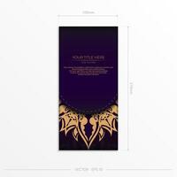 Luxurious purple rectangular postcard template with vintage abstract mandala ornament. Elegant and classic vector elements are great for decoration.