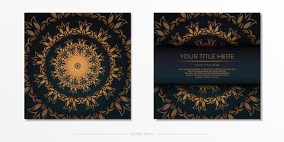 Dark green postcard template with white Indian mandala ornament. Elegant and classic elements ready for print and typography. illustration. vector