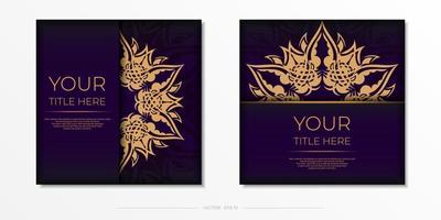 Luxurious purple square postcard template with vintage abstract ornament. Elegant and classic vector elements ready for print and typography.