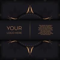 Luxurious black invitation card template with vintage indian ornaments. Elegant and classic vector elements ready for print and typography.