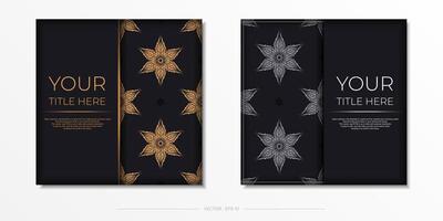 Two black and gold banners with floral patterns vector