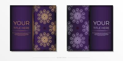 Luxurious purple postcard template with vintage abstract mandala ornament. Elegant and classic elements ready for print and typography. vector