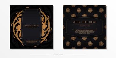 Luxurious black square postcard template with vintage indian mandala ornament. Elegant and classic elements ready for print and typography. vector
