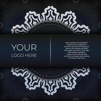 Dark blue invitation card template with white abstract ornament. Elegant and classic vector elements ready for print and typography.