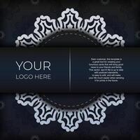 Dark blue invitation card template with white abstract ornament. Elegant and classic vector elements ready for print and typography.