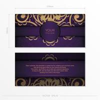 Luxurious purple postcard template with vintage abstract ornament. Elegant and classic vector elements are great for decoration.