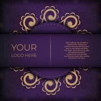 Luxurious purple invitation card template with vintage indian ornaments. Elegant and classic elements ready for print and typography. vector