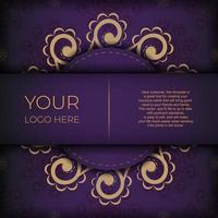 Luxurious purple invitation card template with vintage indian ornaments. Elegant and classic vector elements ready for print and typography.