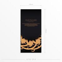 Luxurious black rectangular postcard template with vintage abstract ornament. Elegant and classic elements ready for print and typography. vector