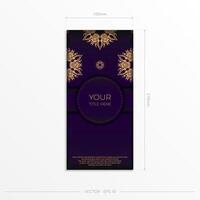 A purple and gold card with a gold pattern vector