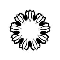 ornamento redondo blanco negro mandala vintage. adornos redondos decorativos. forma de flor inusual. vector oriental, patrones de terapia antiestrés. elementos de diseño de tejido. vector de logotipos de yoga.