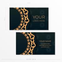 Dark green Business cards with decorative ornaments business cards, oriental pattern, illustration. vector